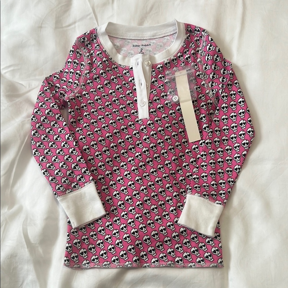 NWT Roller Rabbit Pink Skull Print Long Sleeve Shirt 2Y